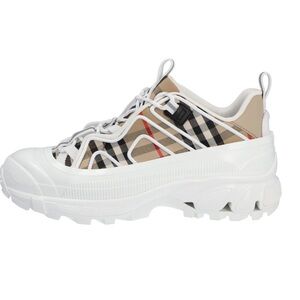 Burberry White and Tan Check Sneakers